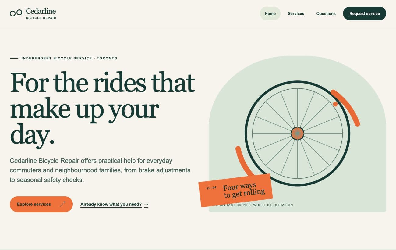 Homepage design for Cedarline Bicycle Repair