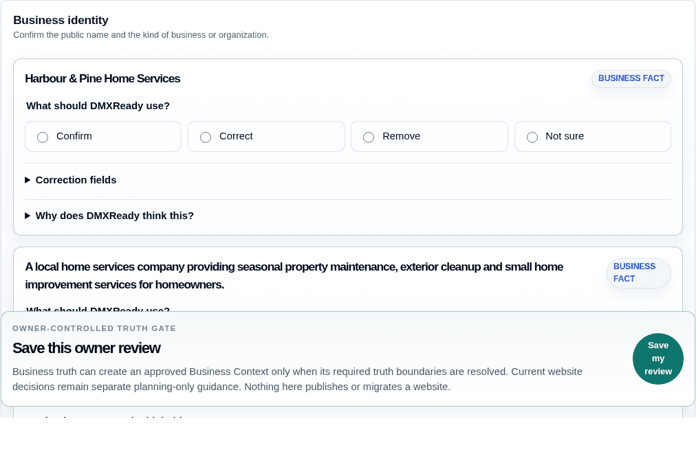 Review the business truth — real sanitized DMXReady owner review