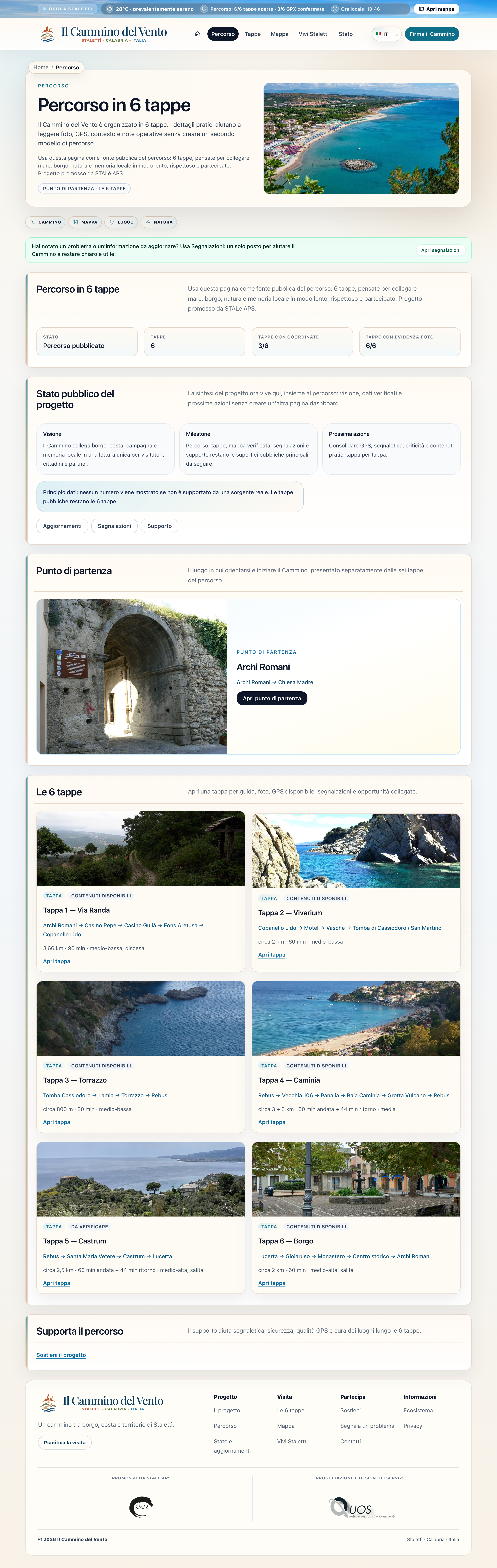 Current Il Cammino del Vento route and visitor guidance experience