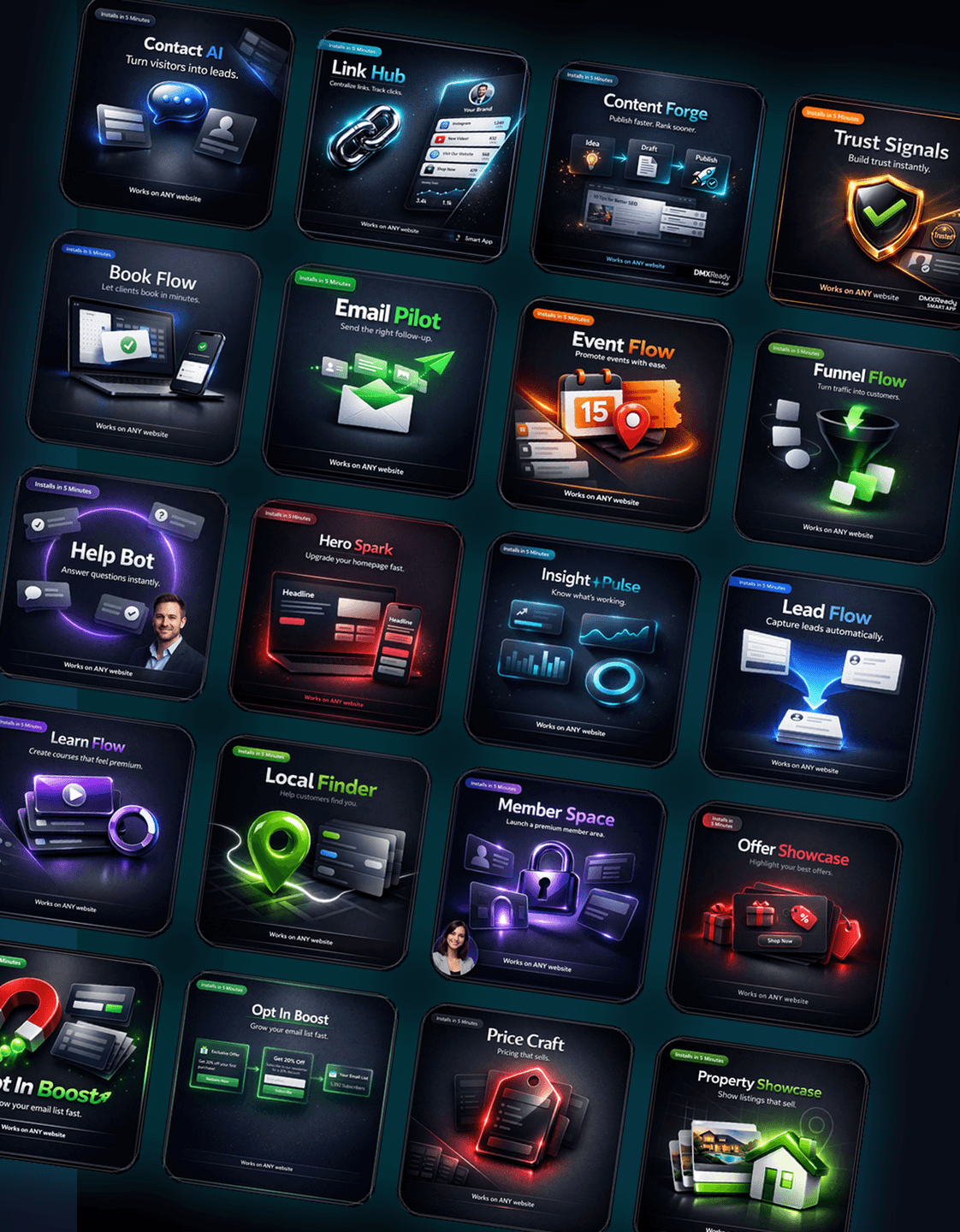 DMXReady Smart Apps shown as polished app experiences for modern websites