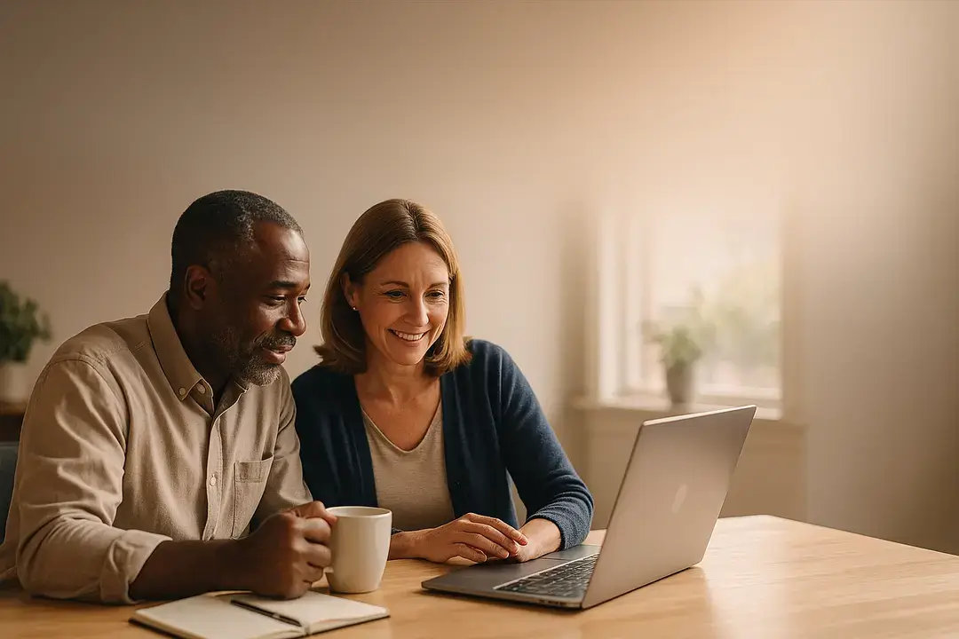 Two people learning together on a laptop