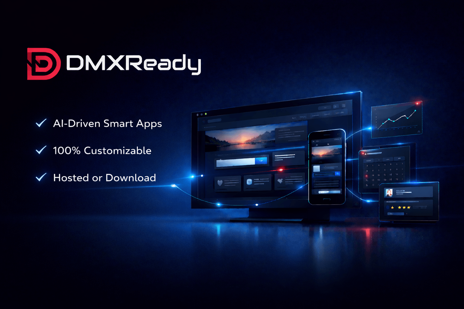 DMXReady Smart Apps shown as polished app experiences for modern websites